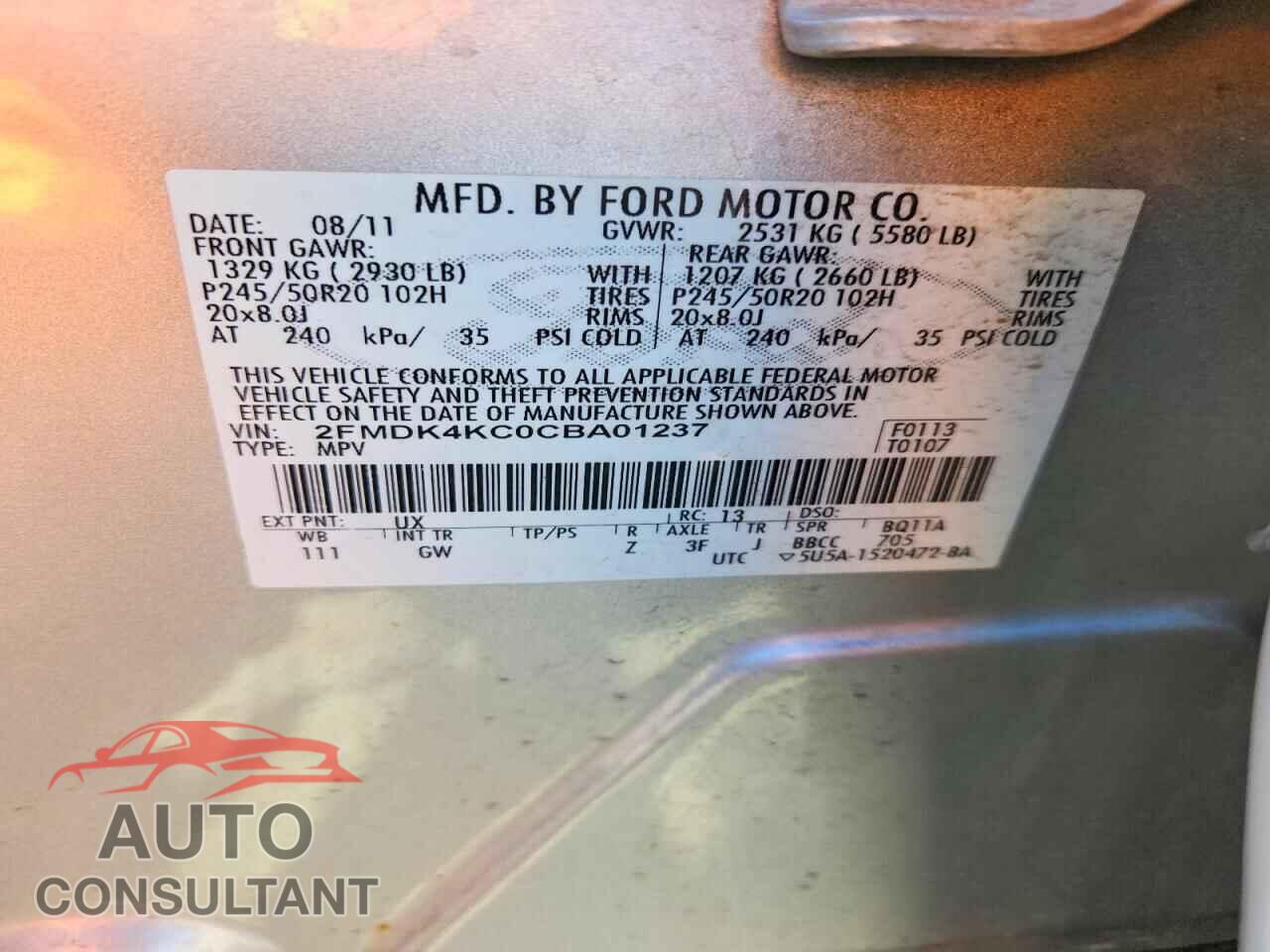 FORD EDGE 2012 - 2FMDK4KC0CBA01237