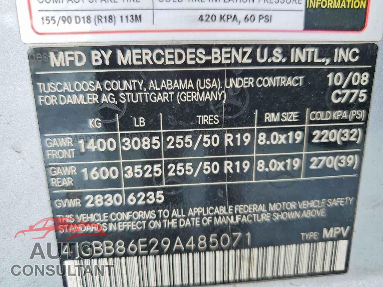 MERCEDES-BENZ M-CLASS 2009 - 4JGBB86E29A485071