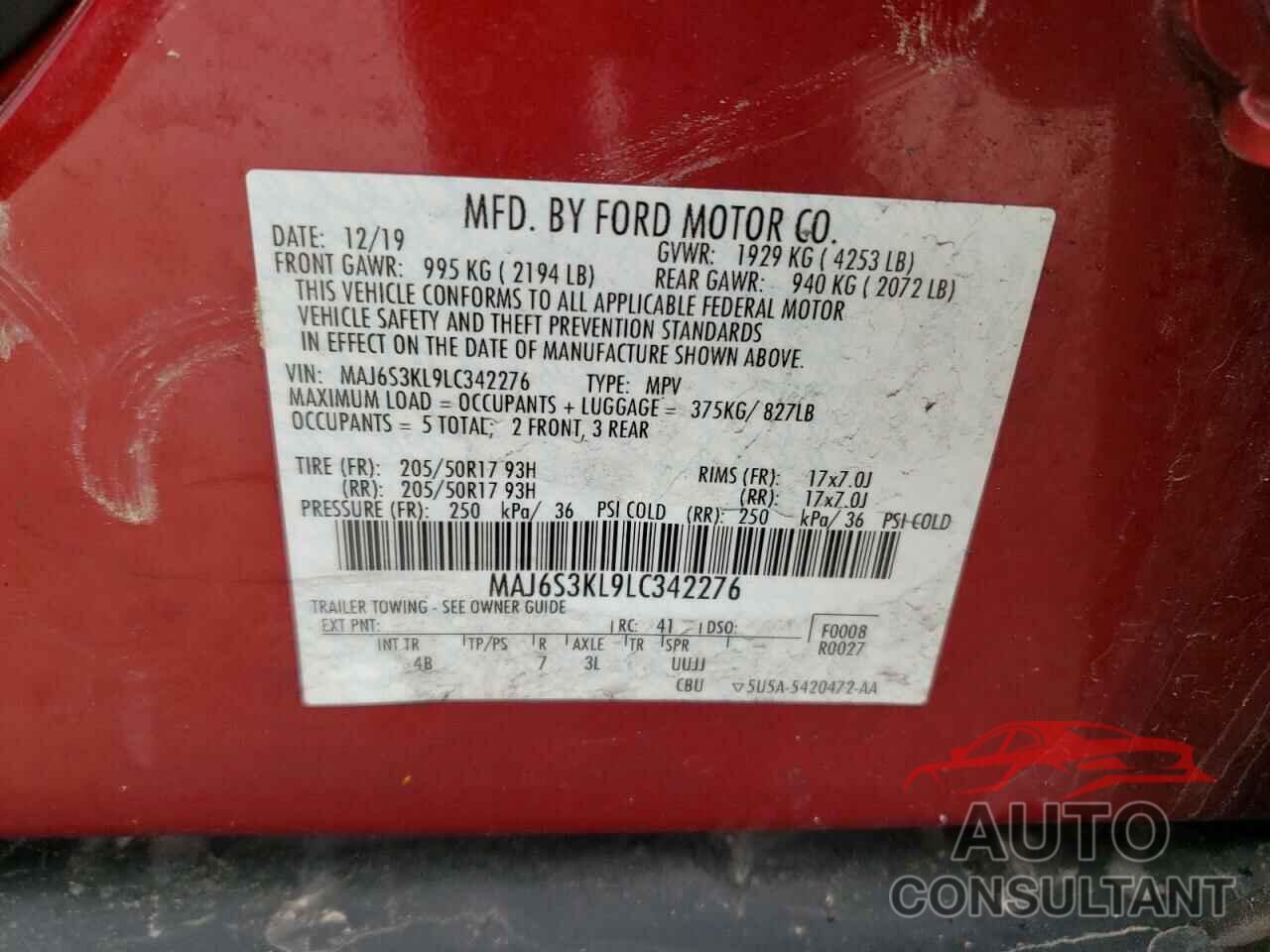 FORD ECOSPORT 2020 - MAJ6S3KL9LC342276