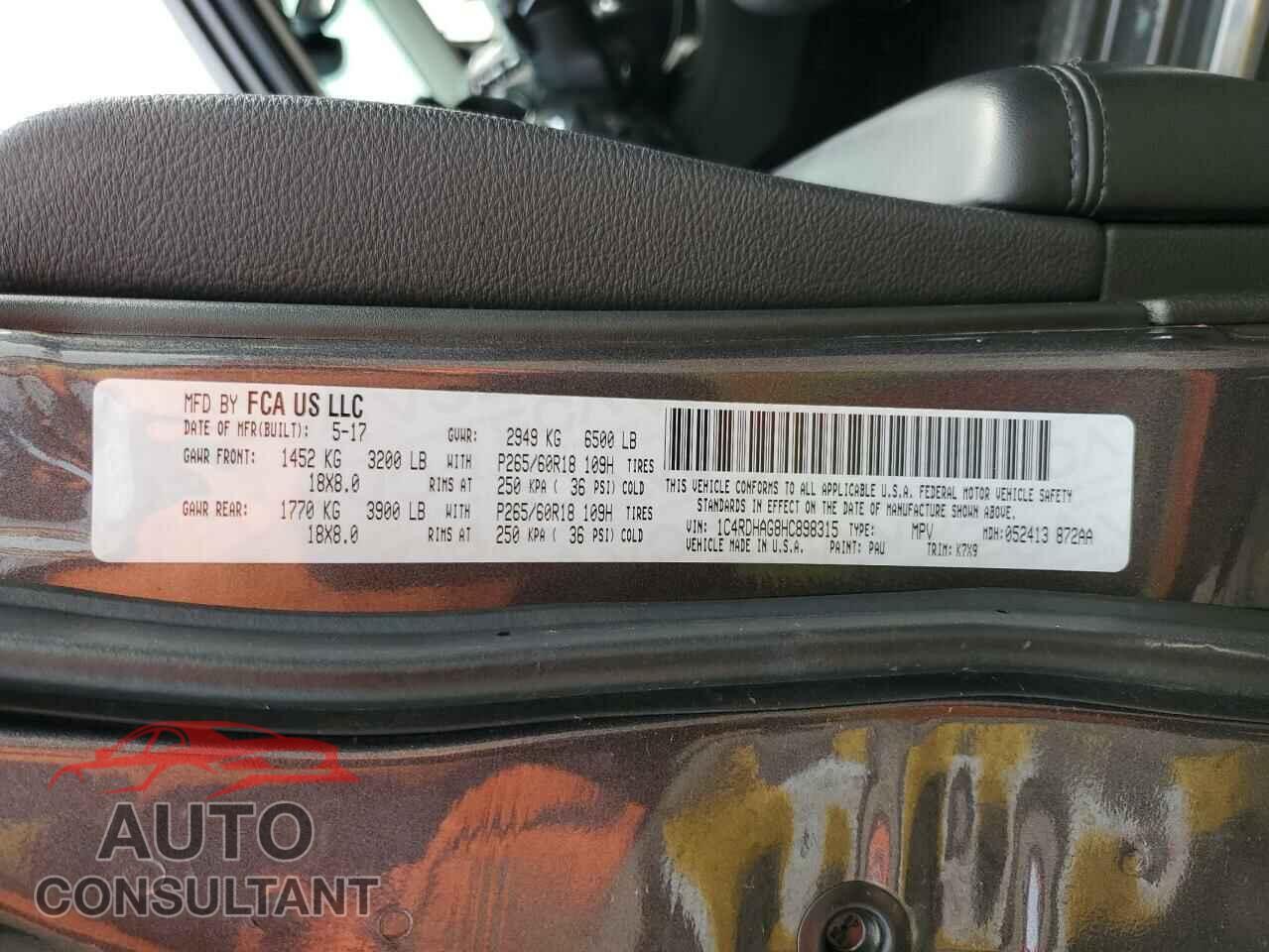 DODGE DURANGO 2017 - 1C4RDHAG8HC898315