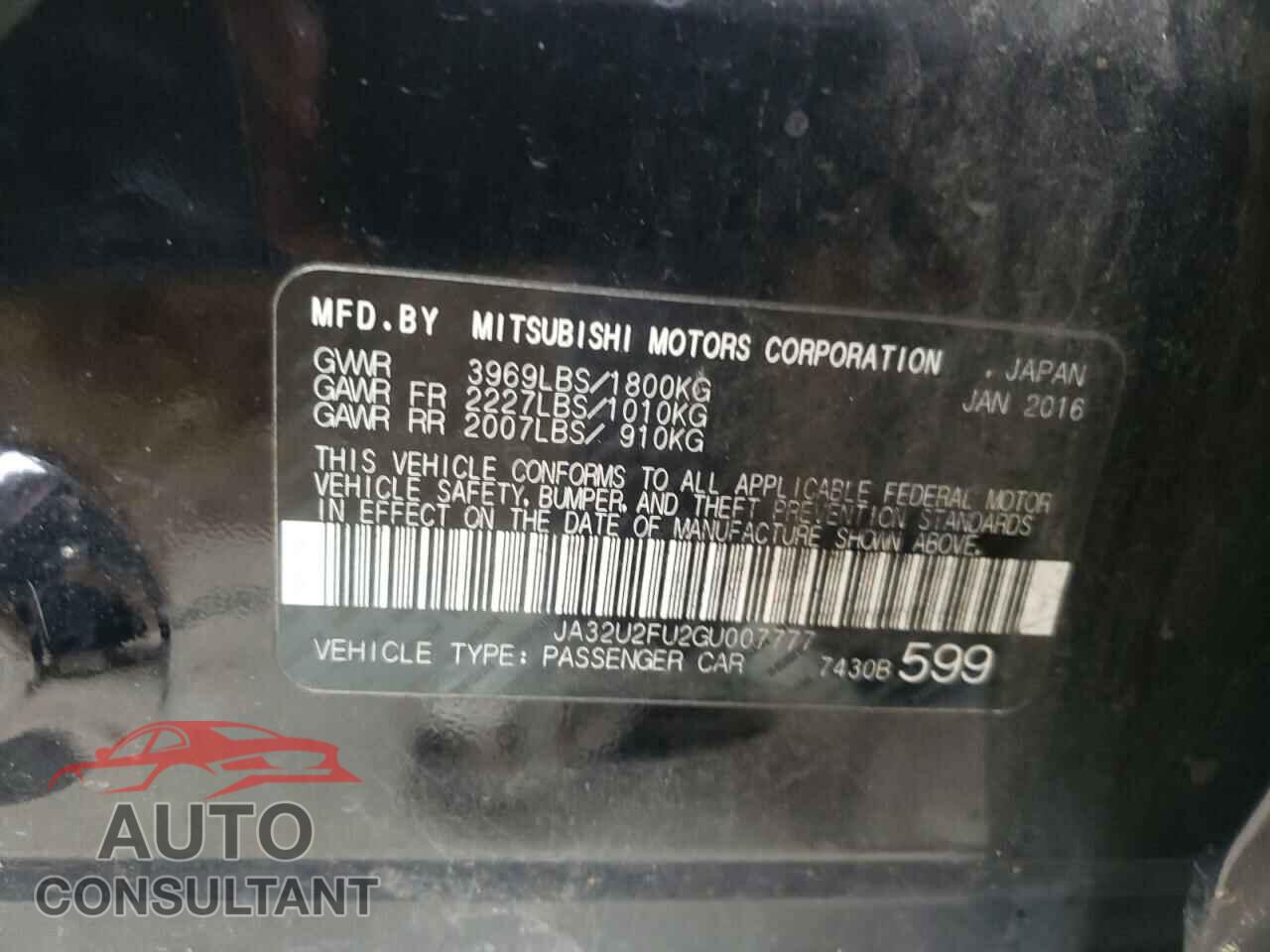 MITSUBISHI LANCER 2016 - JA32U2FU2GU007777