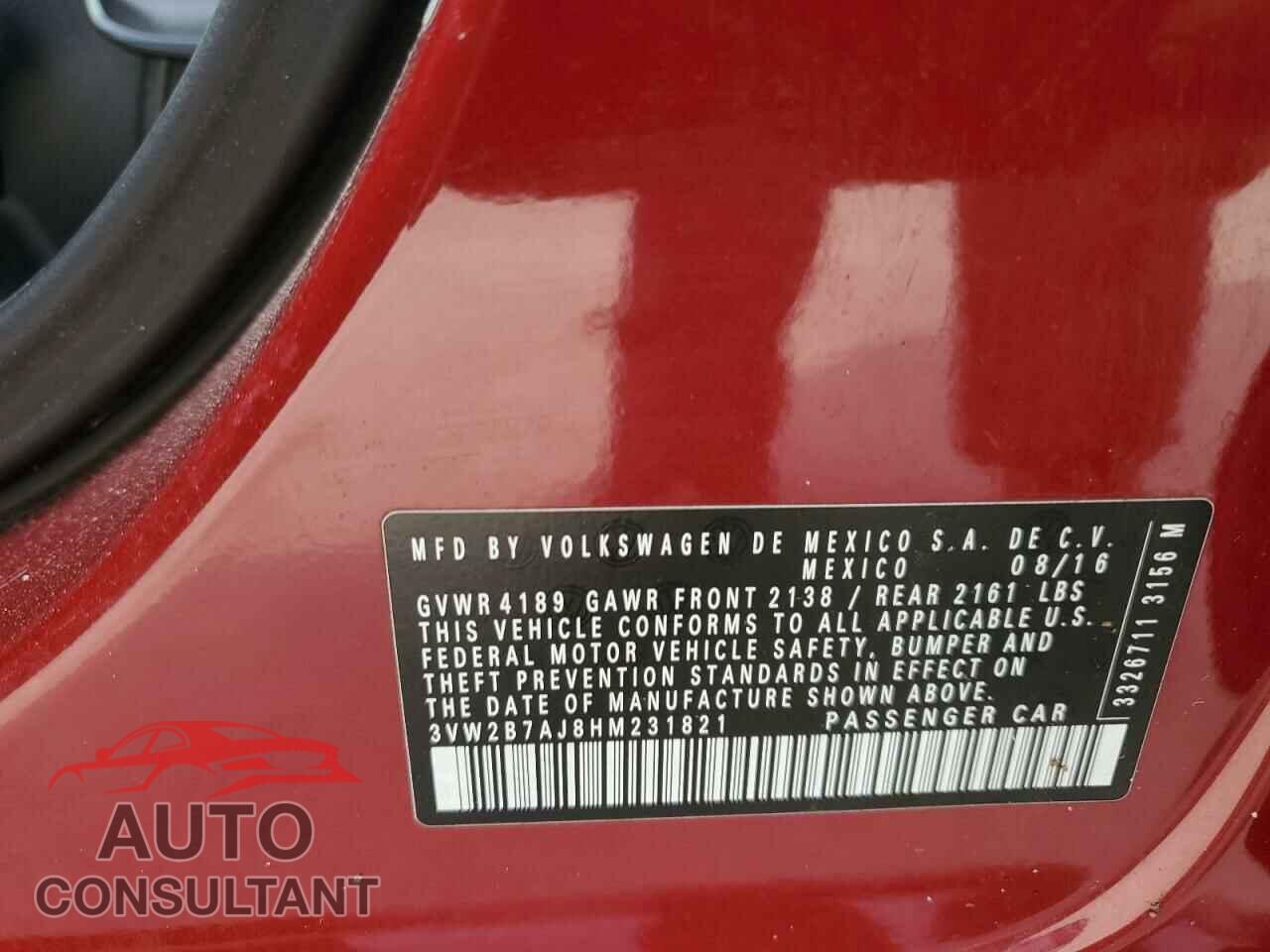 VOLKSWAGEN JETTA 2017 - 3VW2B7AJ8HM231821