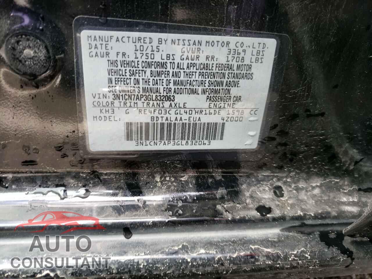NISSAN VERSA 2016 - 3N1CN7AP3GL832063