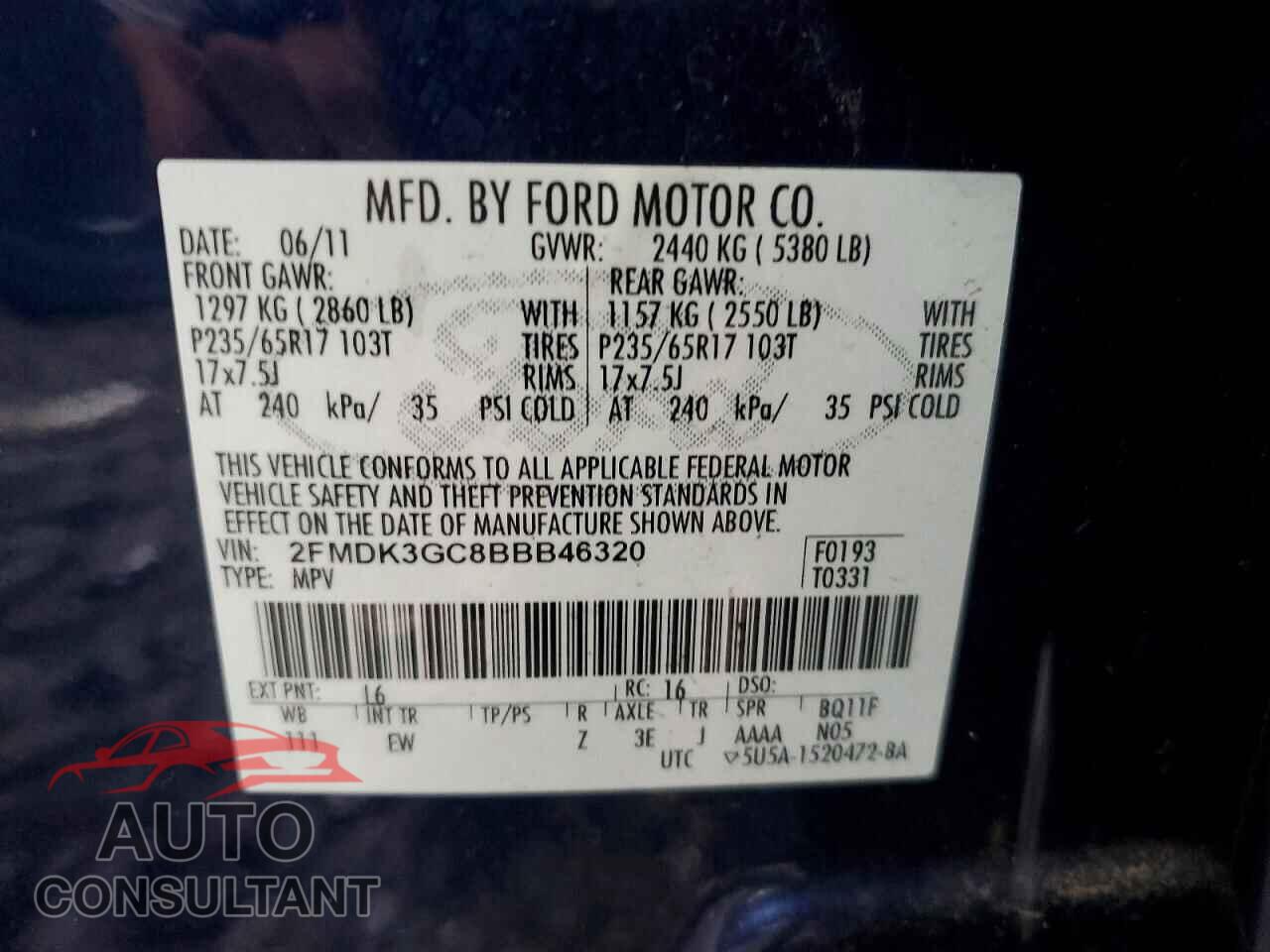 FORD EDGE 2011 - 2FMDK3GC8BBB46320