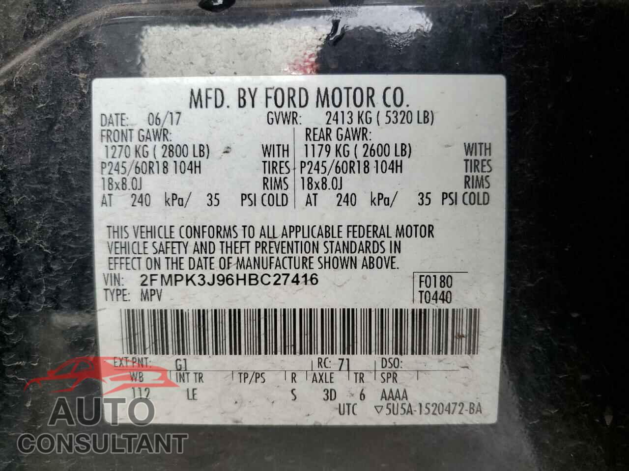 FORD EDGE 2017 - 2FMPK3J96HBC27416