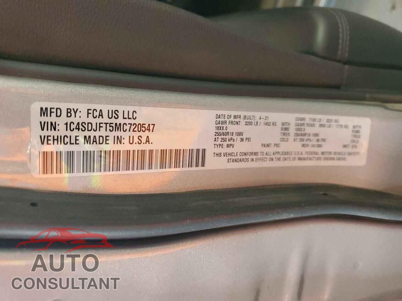 DODGE DURANGO 2021 - 1C4SDJFT5MC720547