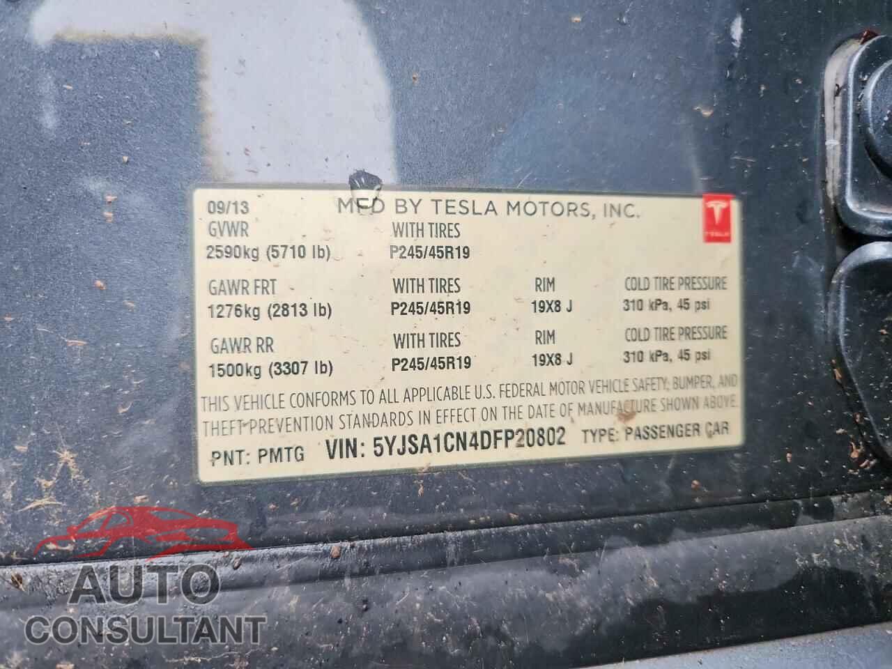 TESLA MODEL S 2013 - 5YJSA1CN4DFP20802