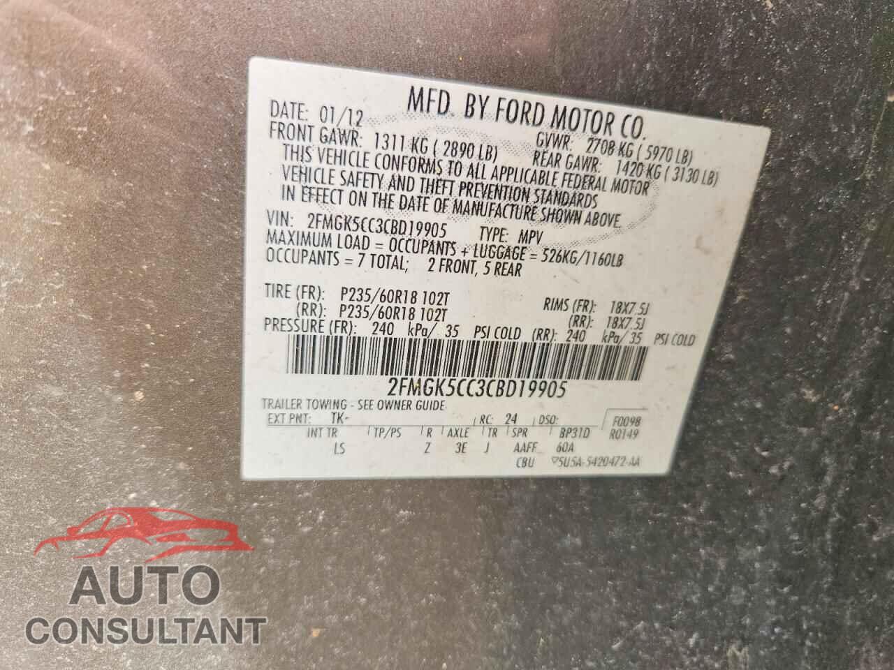 FORD FLEX 2012 - 2FMGK5CC3CBD19905