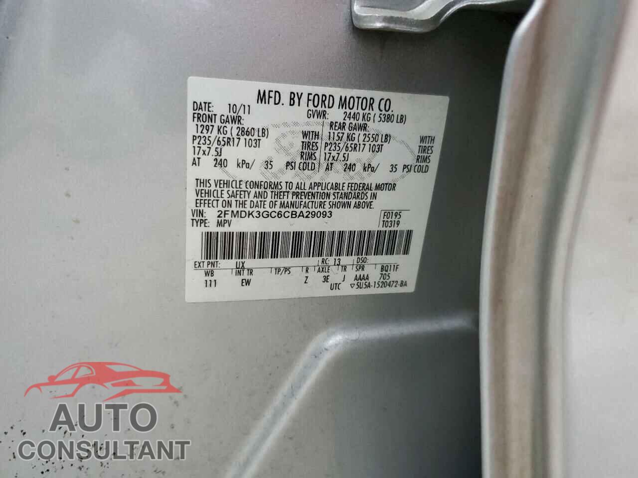 FORD EDGE 2012 - 2FMDK3GC6CBA29093