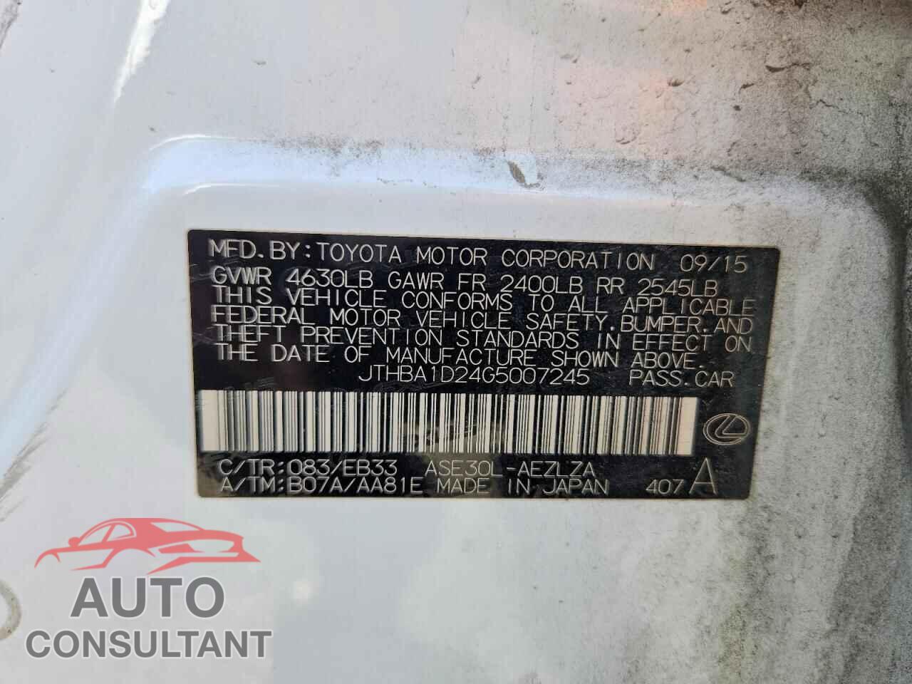 LEXUS IS 2016 - JTHBA1D24G5007245