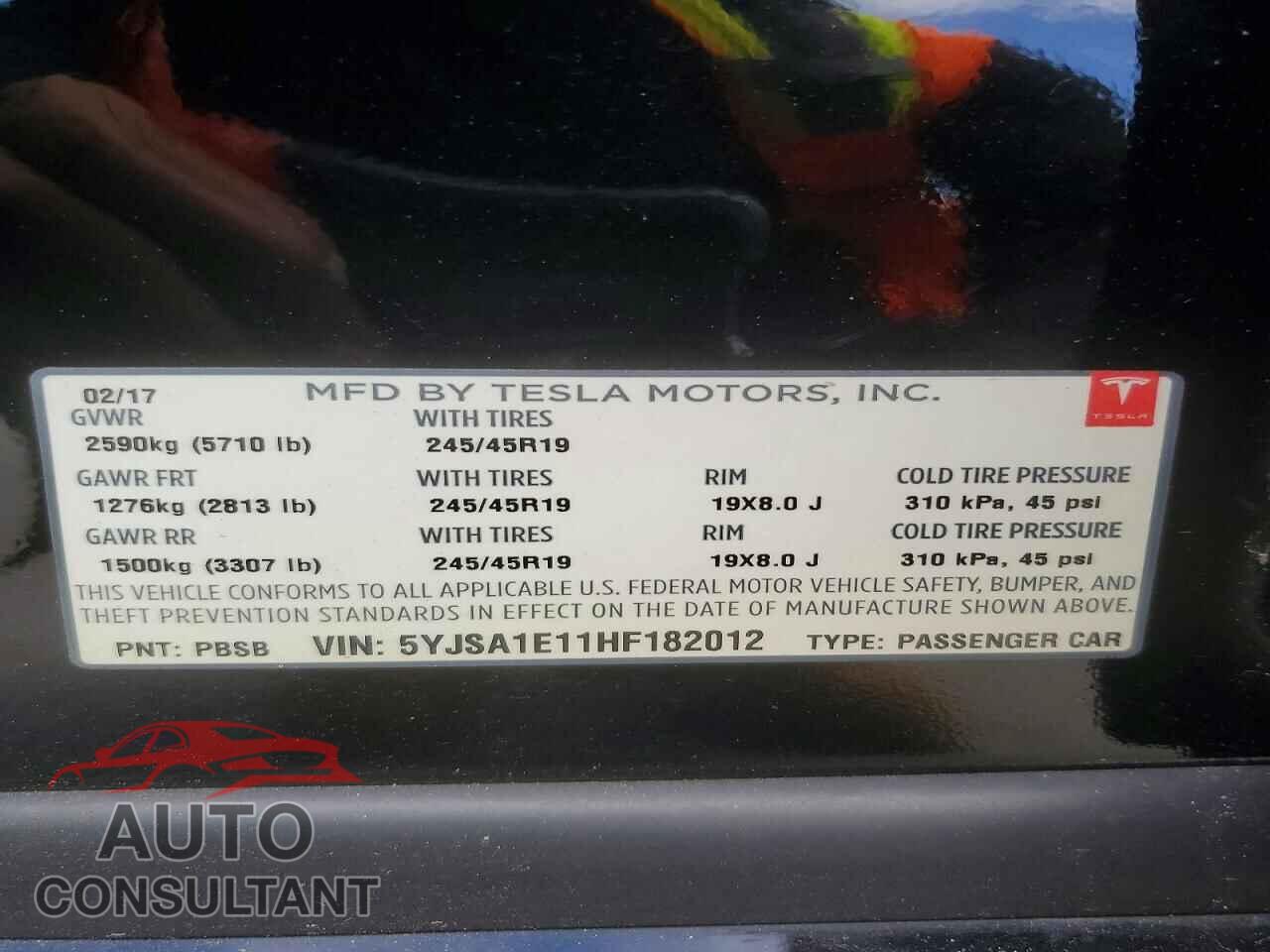 TESLA MODEL S 2017 - 5YJSA1E11HF182012