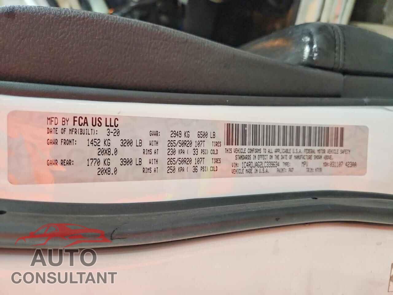 DODGE DURANGO 2020 - 1C4RDJAG2LC339634