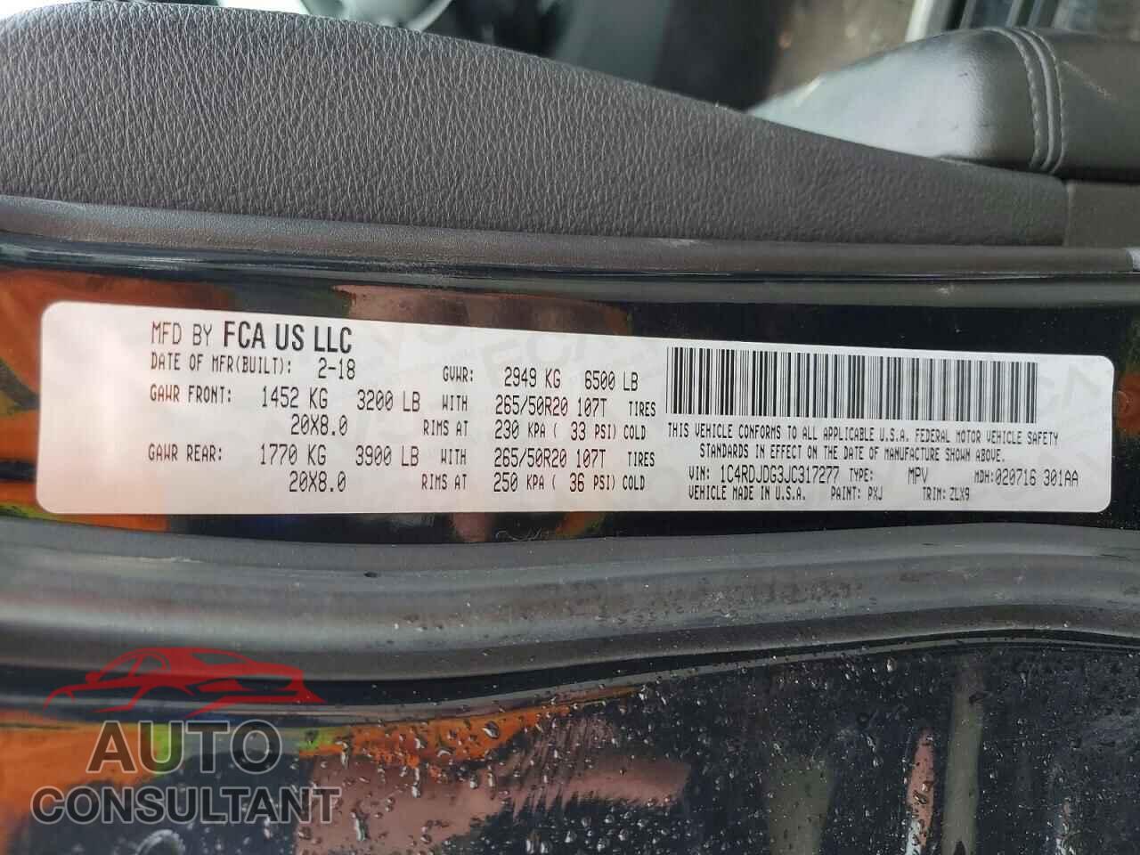 DODGE DURANGO 2018 - 1C4RDJDG3JC317277