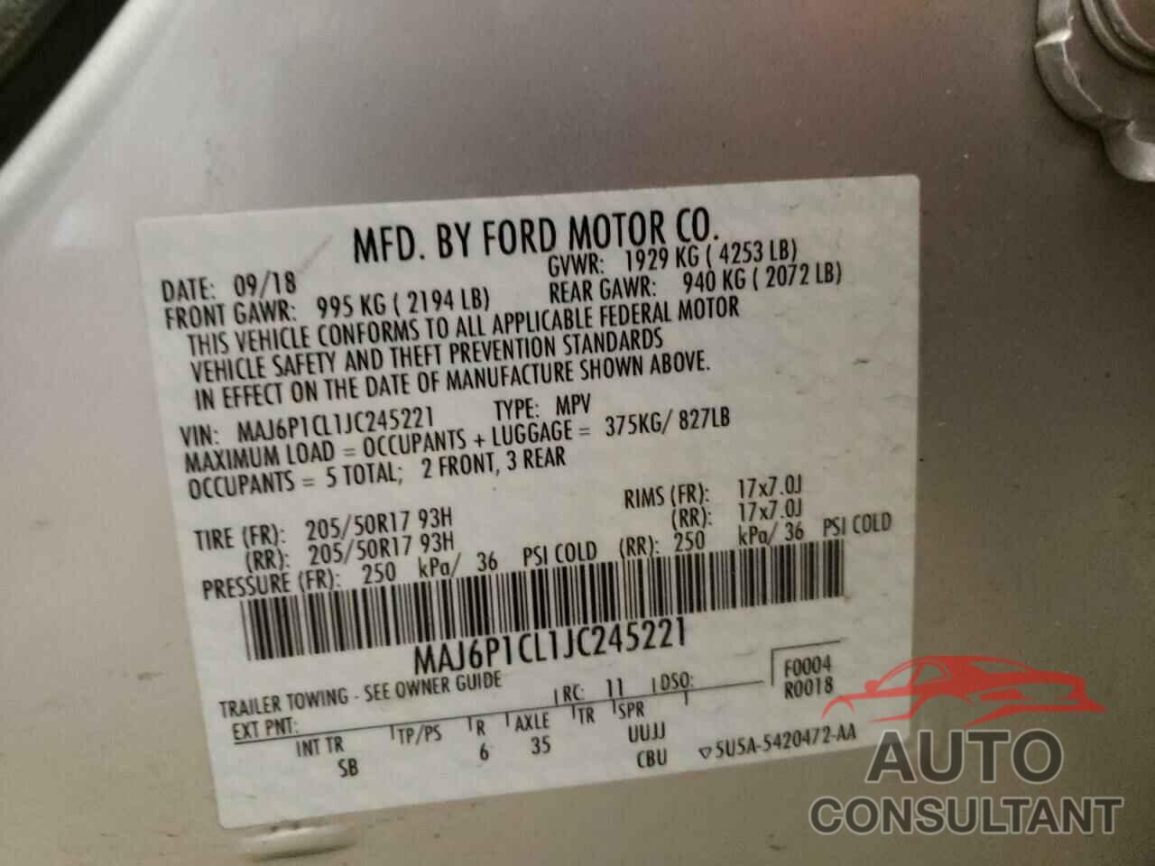 FORD ALL OTHER 2018 - MAJ6P1CL1JC245221