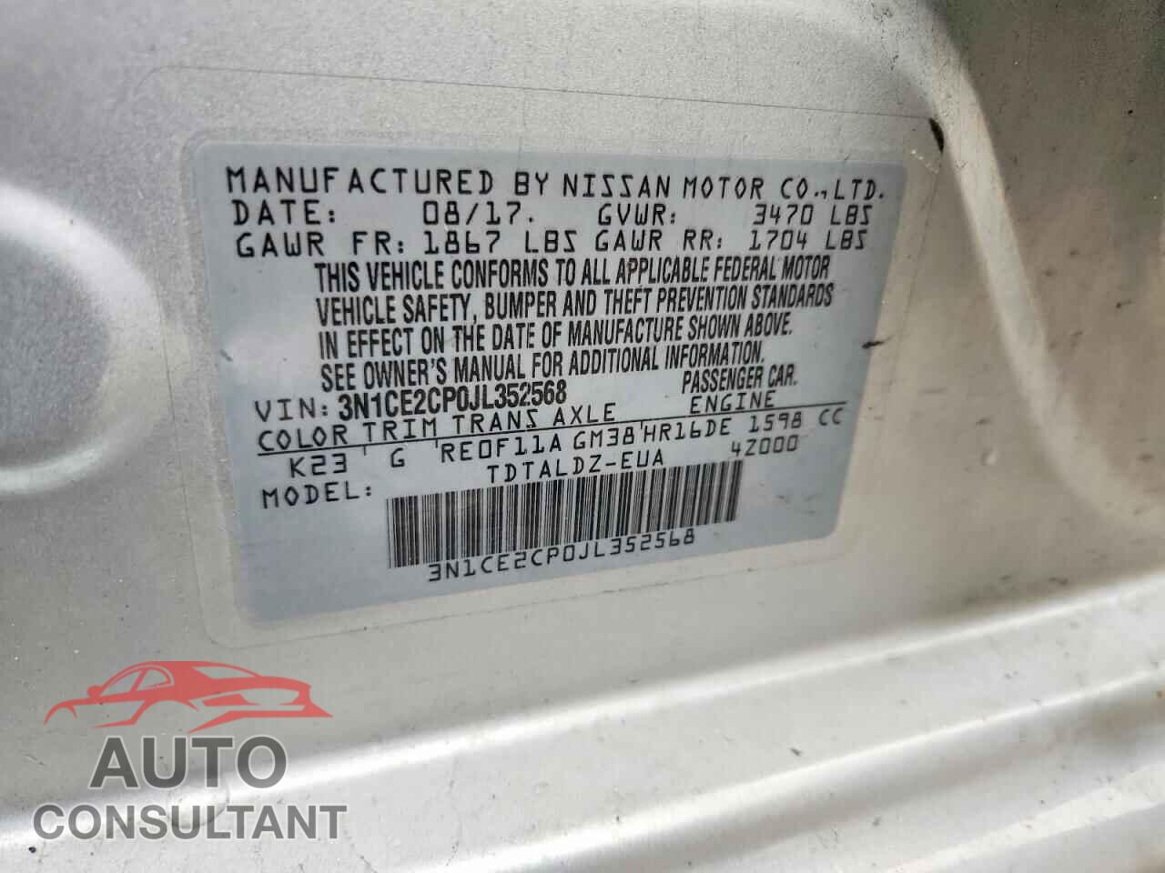 NISSAN VERSA NOTE 2018 - 3N1CE2CP0JL352568