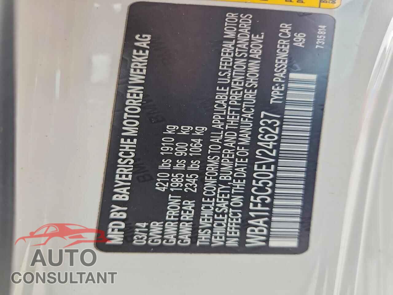 BMW 2 SERIES 2014 - WBA1F5C50EV246237