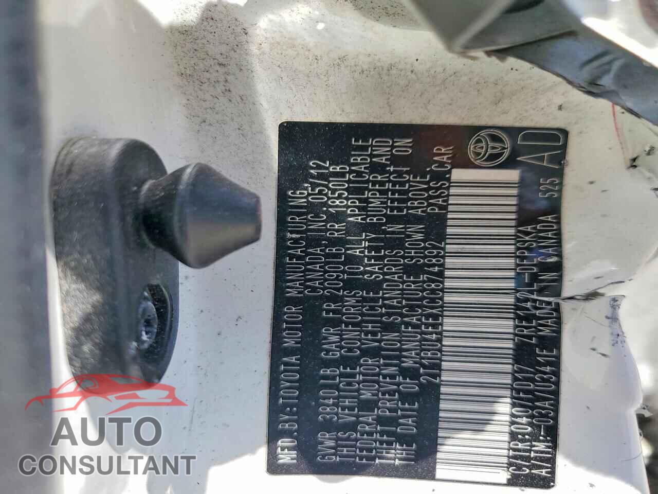 TOYOTA COROLLA 2012 - 2T1BU4EEXCC874892