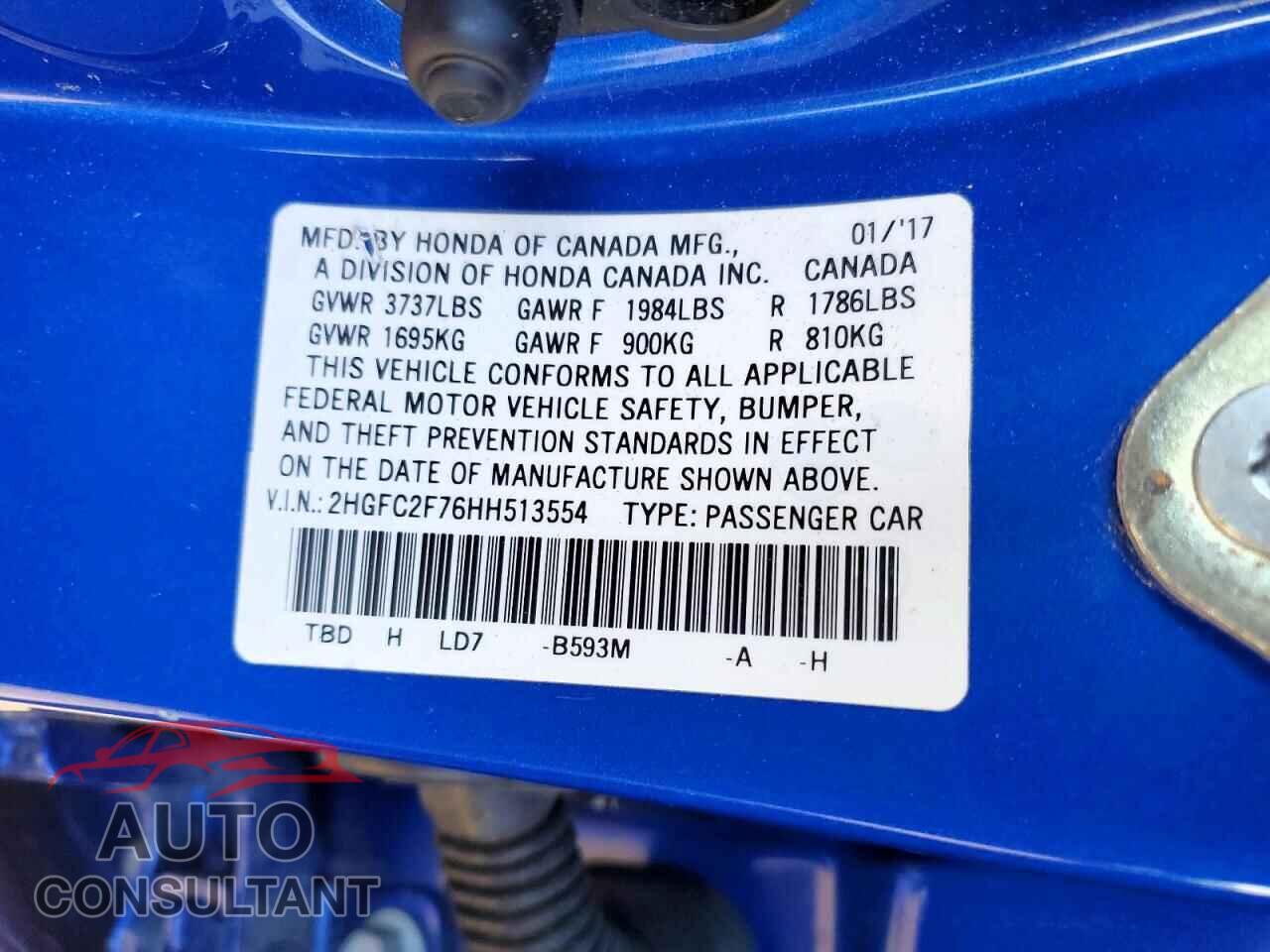 HONDA CIVIC 2017 - 2HGFC2F76HH513554