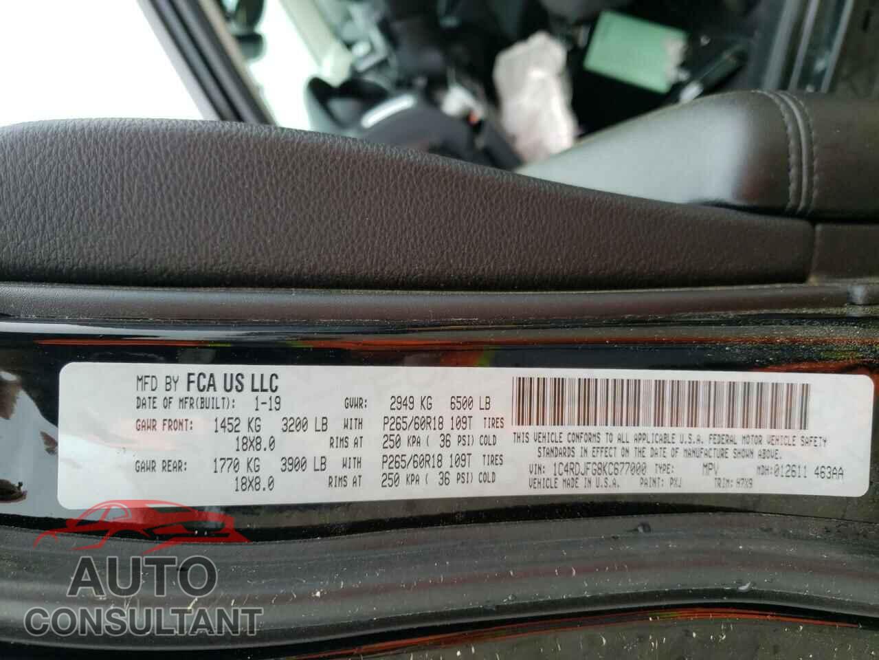DODGE DURANGO 2019 - 1C4RDJFG8KC677000