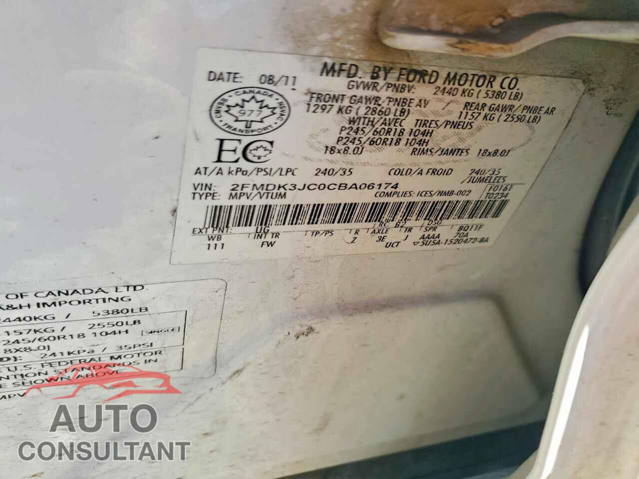 FORD EDGE 2012 - 2FMDK3JC0CBA06174