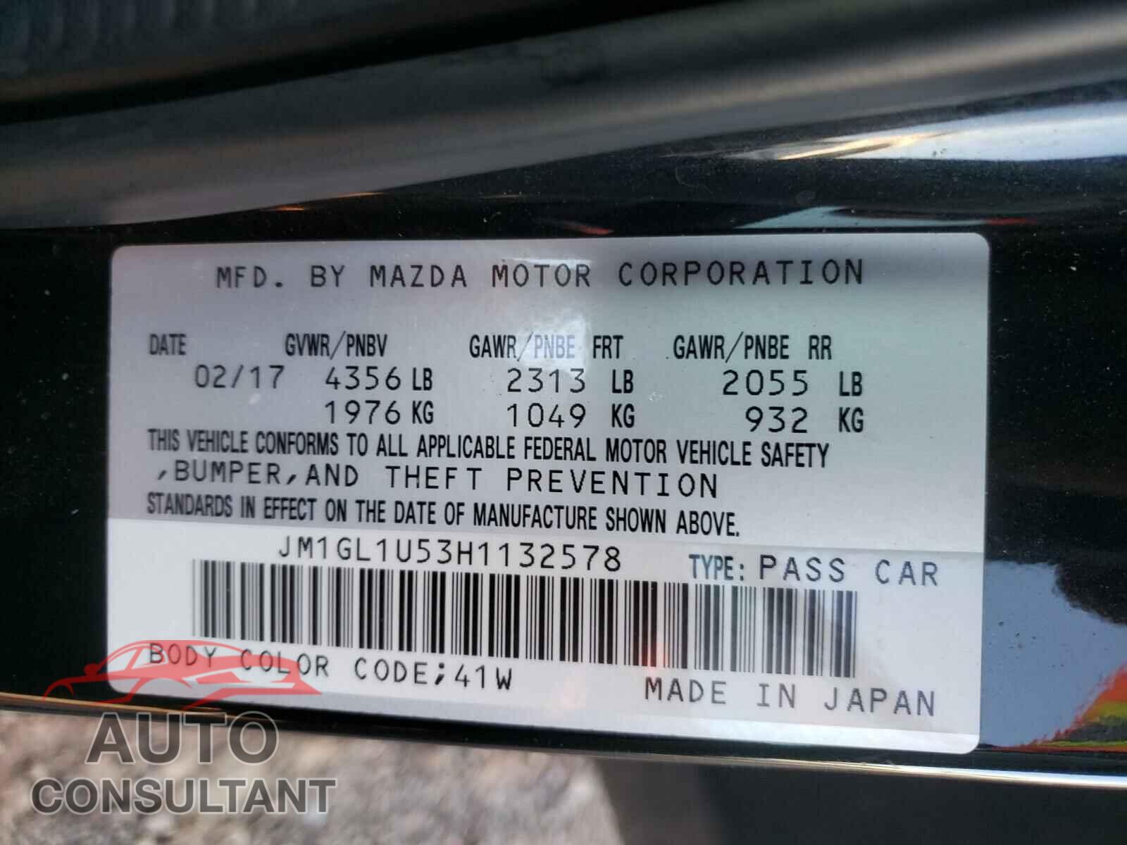 MAZDA 6 2017 - JM1GL1U53H1132578