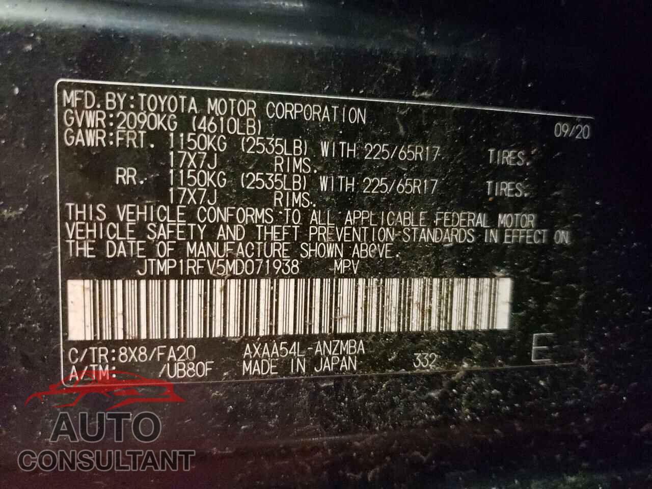 TOYOTA RAV4 2021 - JTMP1RFV5MD071938