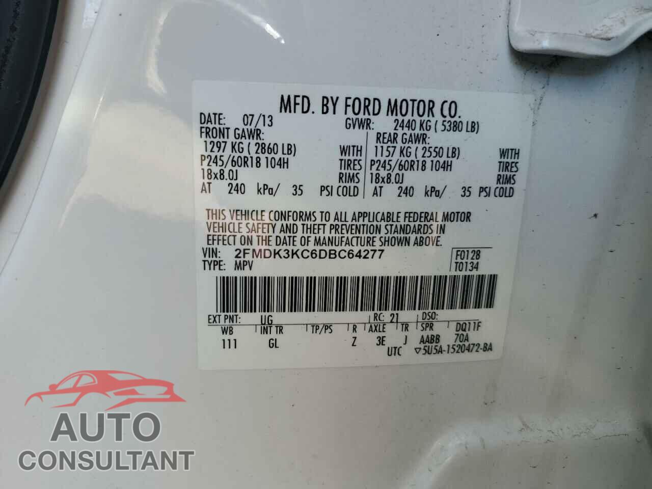 FORD EDGE 2013 - 2FMDK3KC6DBC64277