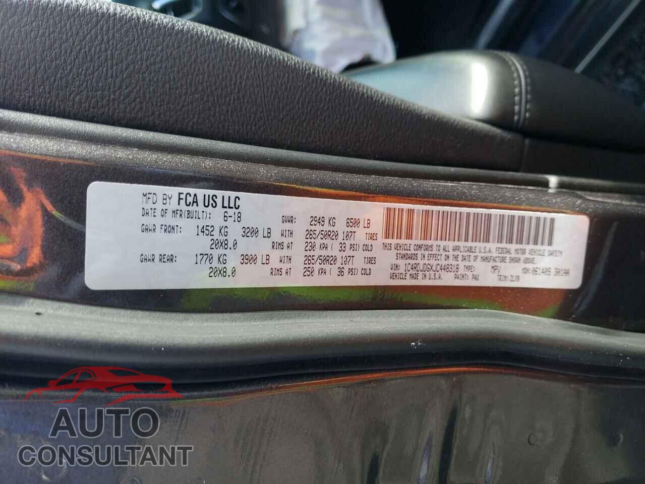 DODGE DURANGO 2018 - 1C4RDJDGXJC448318