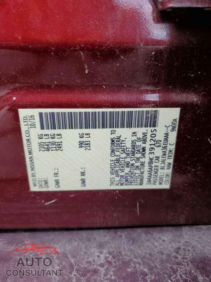 NISSAN MAXIMA 2017 - 1N4AA6AP8HC391205