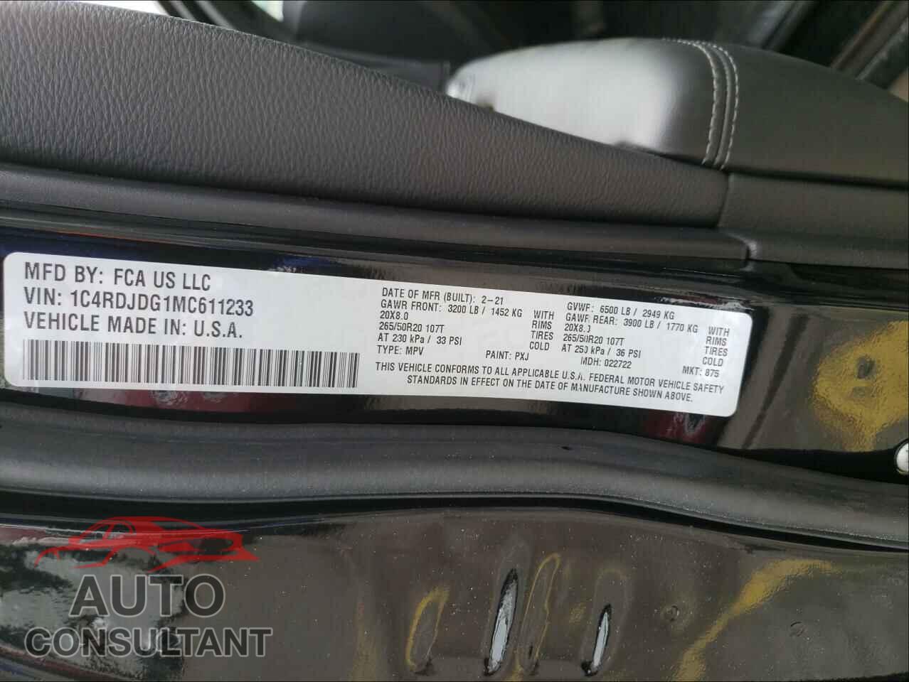 DODGE DURANGO 2021 - 1C4RDJDG1MC611233