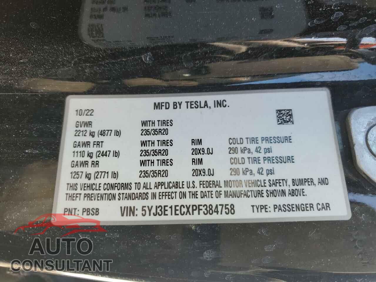 TESLA MODEL 3 2023 - 5YJ3E1ECXPF384758