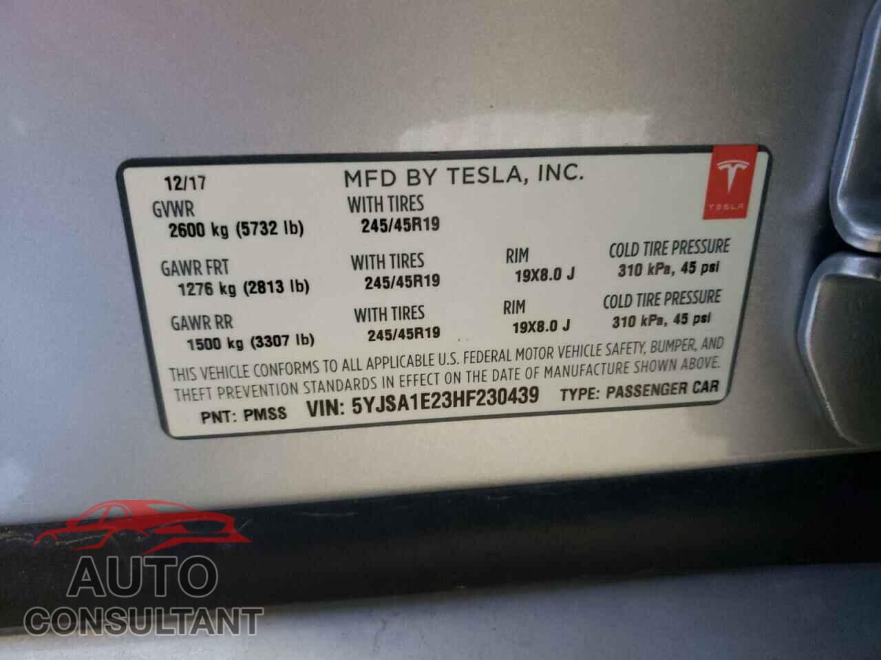 TESLA MODEL S 2017 - 5YJSA1E23HF230439