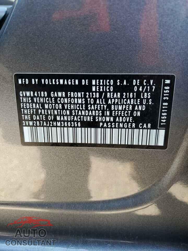 VOLKSWAGEN JETTA 2017 - 3VW2B7AJ2HM366356