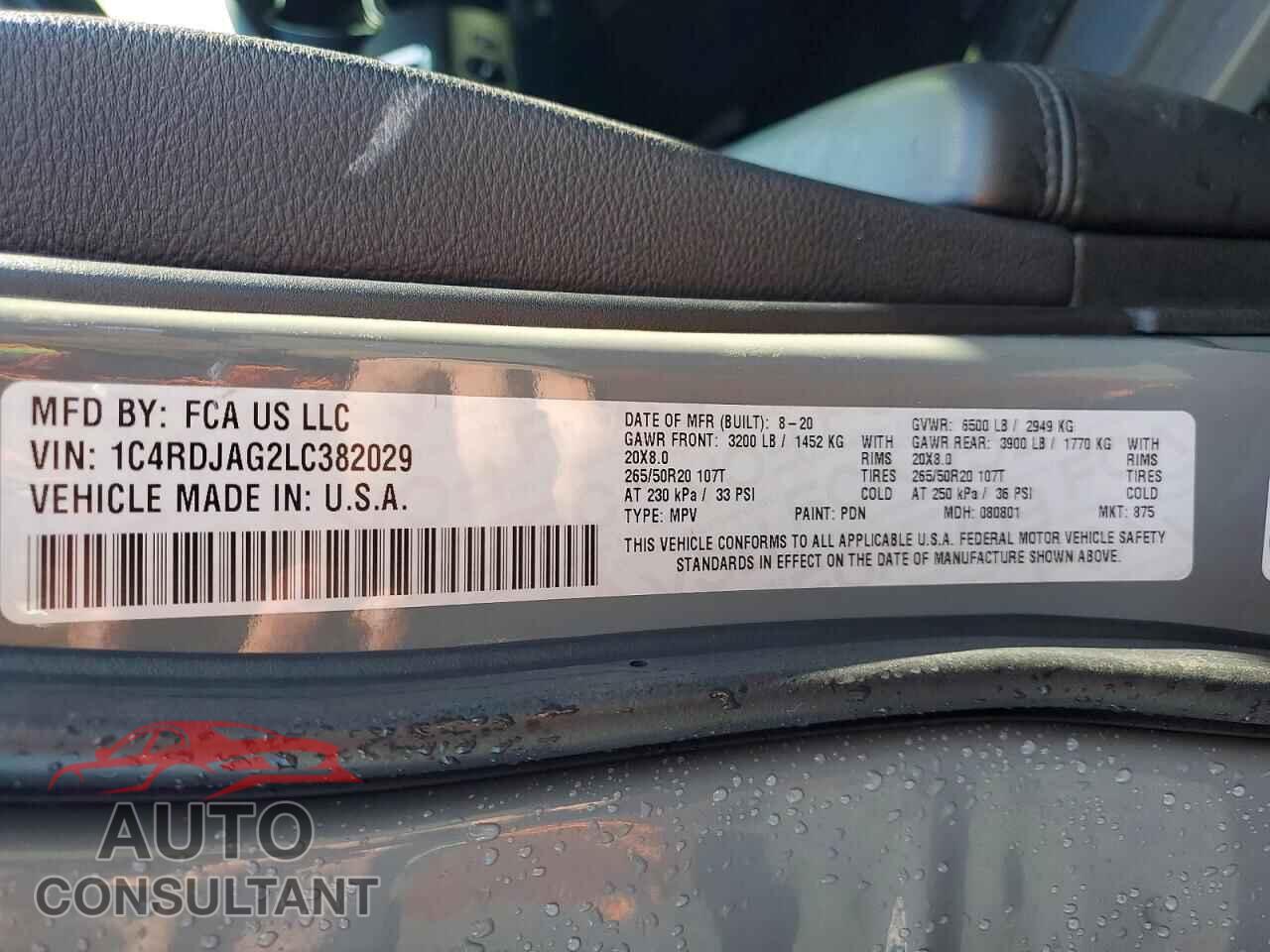 DODGE DURANGO 2020 - 1C4RDJAG2LC382029