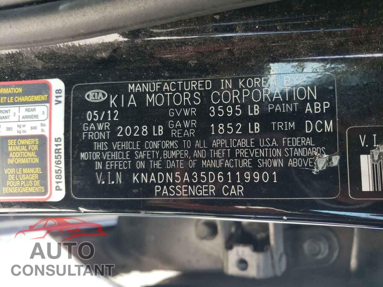 KIA RIO 2013 - KNADN5A35D6119901