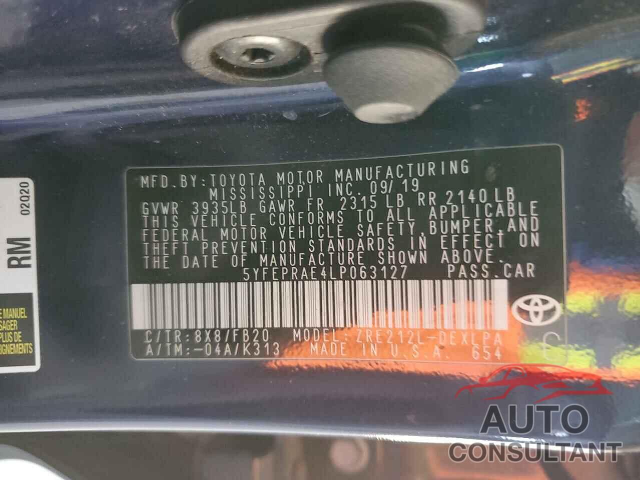 TOYOTA COROLLA 2020 - 5YFEPRAE4LP063127