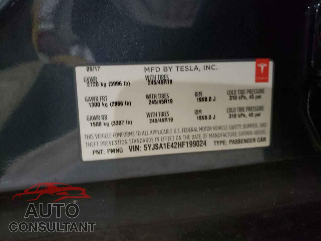 TESLA MODEL S 2017 - 5YJSA1E42HF199024