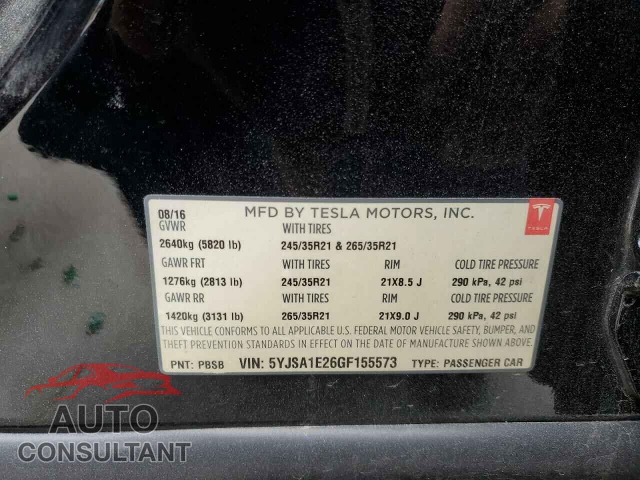 TESLA MODEL S 2016 - 5YJSA1E26GF155573