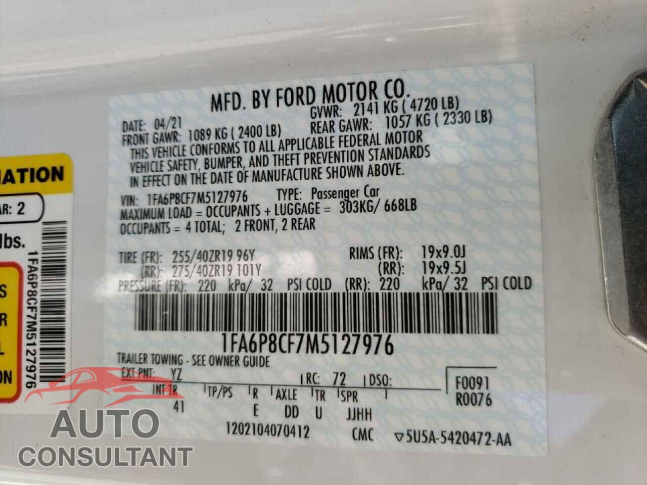 FORD MUSTANG 2021 - 1FA6P8CF7M5127976