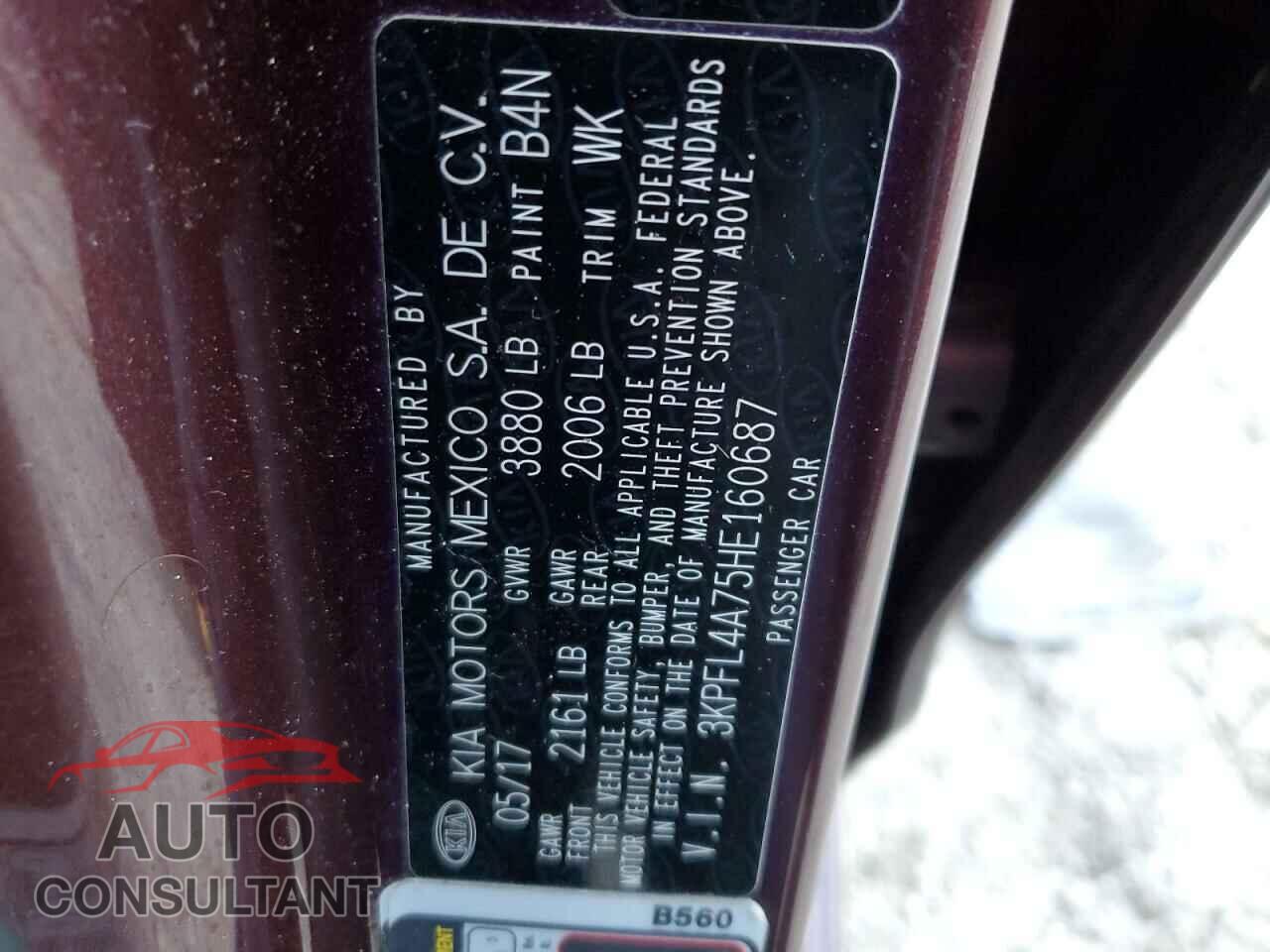 KIA FORTE 2017 - 3KPFL4A75HE160687