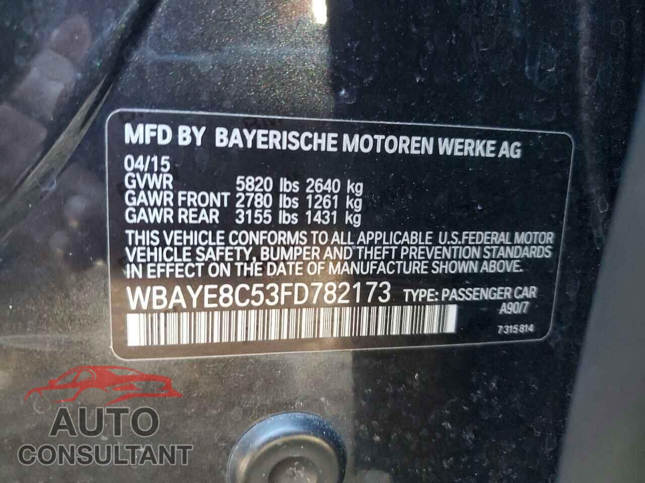BMW 7 SERIES 2015 - WBAYE8C53FD782173