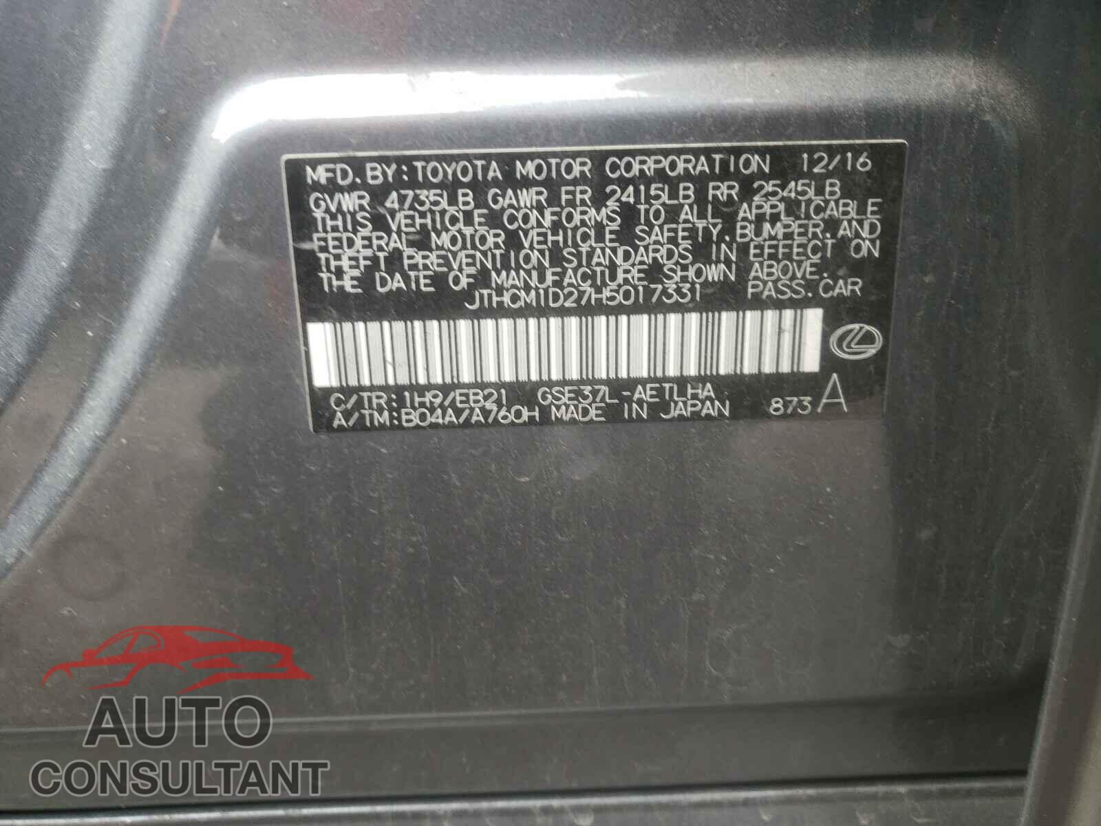 LEXUS IS 2017 - JTHCM1D27H5017331