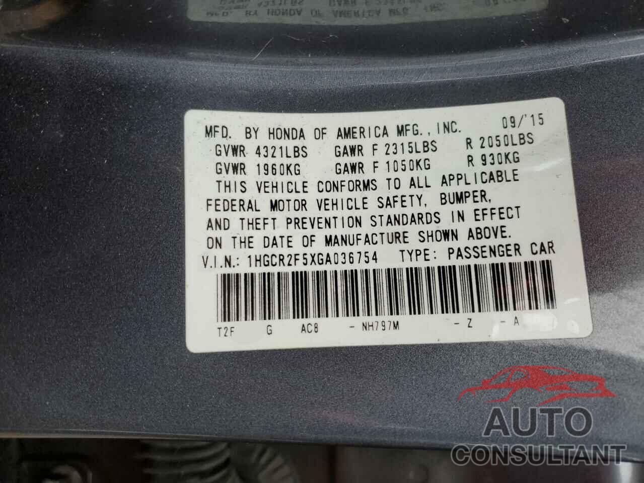 HONDA ACCORD 2016 - 1HGCR2F5XGA036754