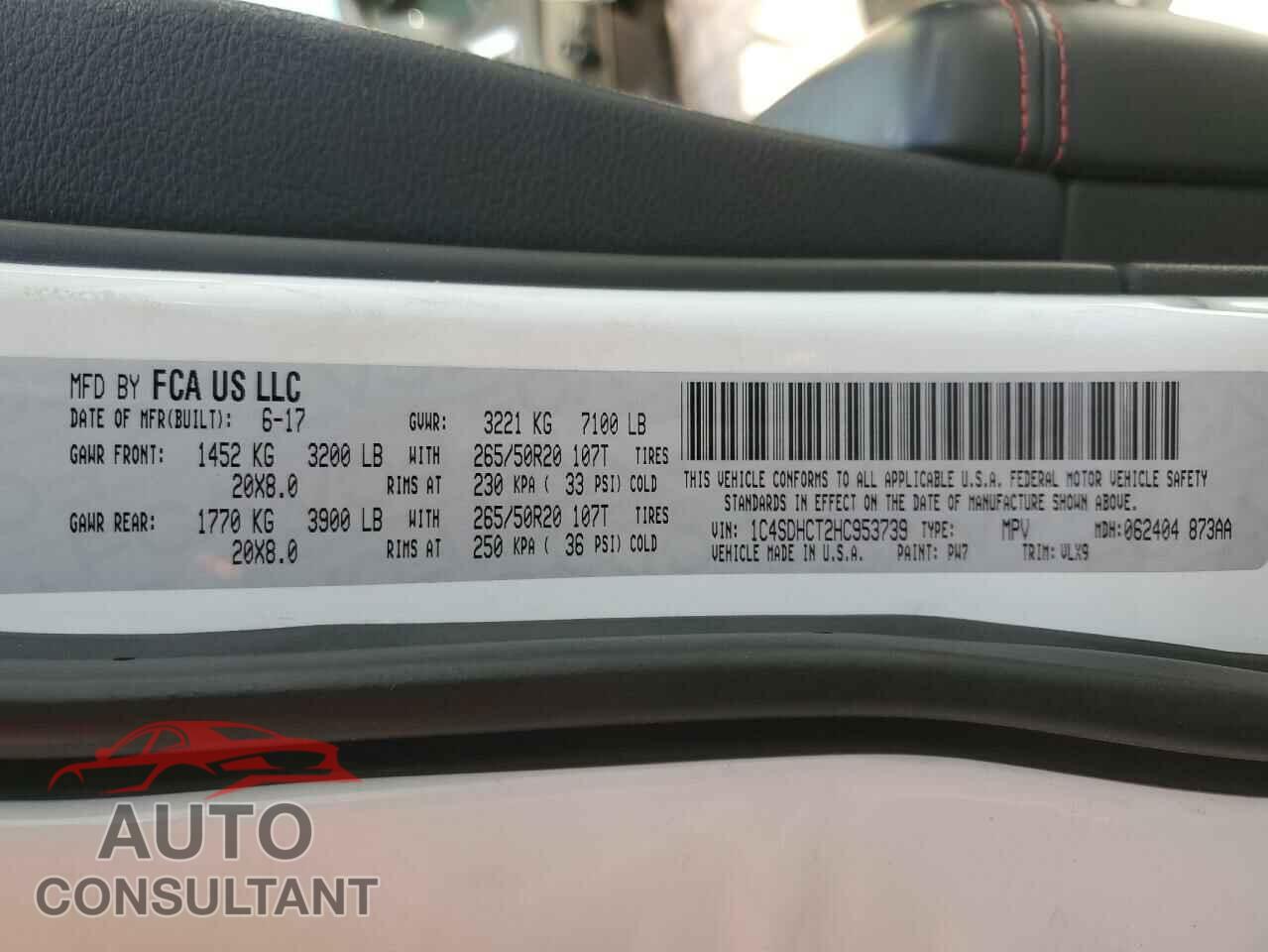 DODGE DURANGO 2017 - 1C4SDHCT2HC953739