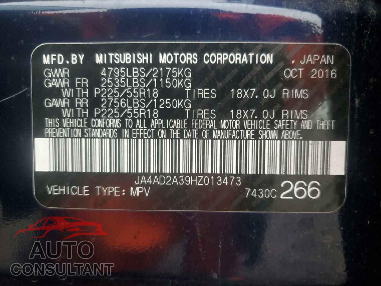 MITSUBISHI OUTLANDER 2017 - JA4AD2A39HZ013473