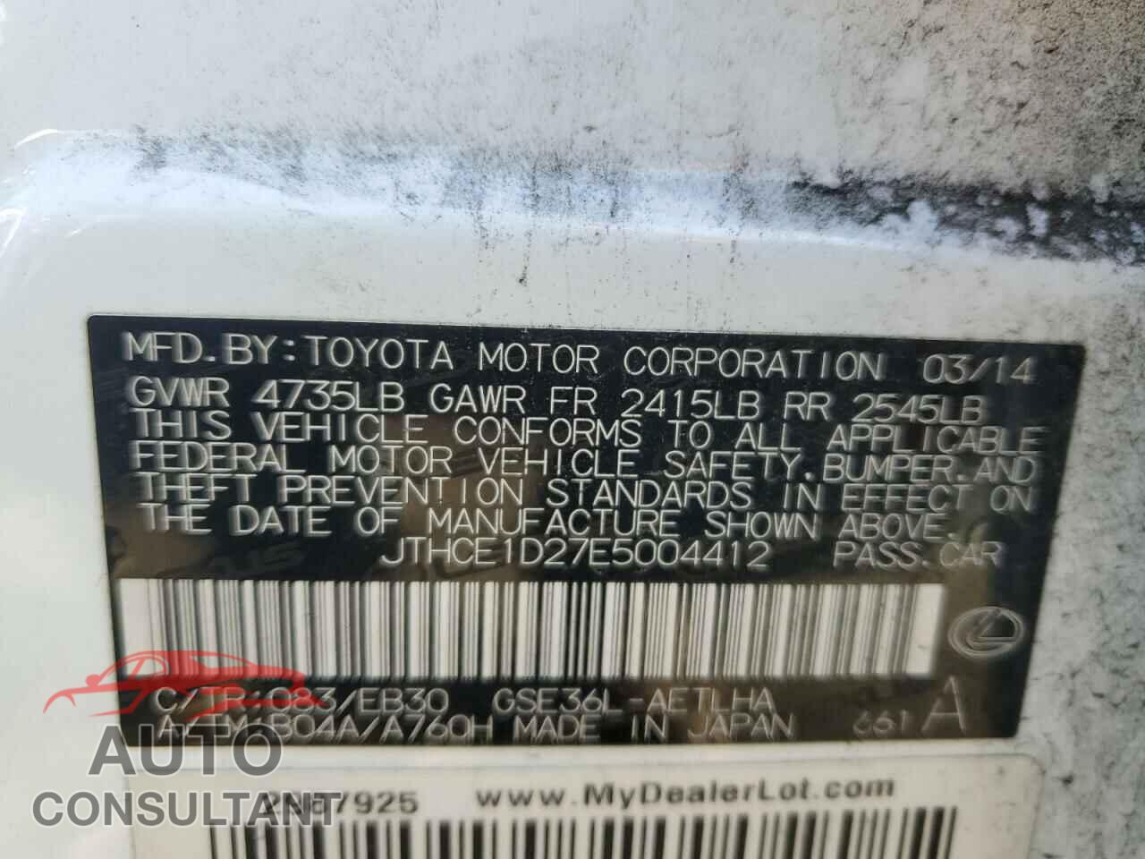 LEXUS IS 2014 - JTHCE1D27E5004412
