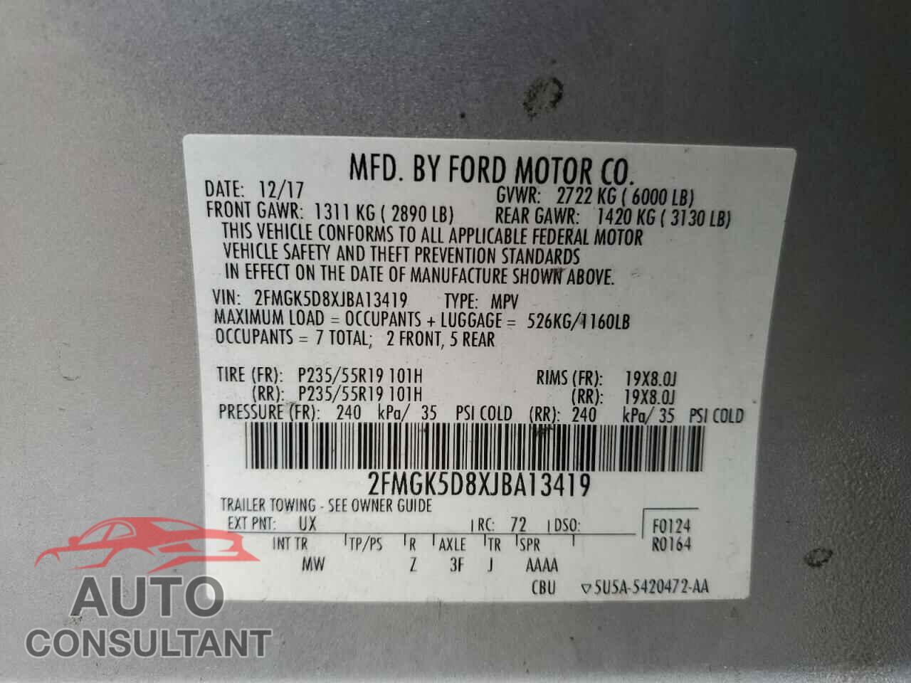 FORD FLEX 2018 - 2FMGK5D8XJBA13419