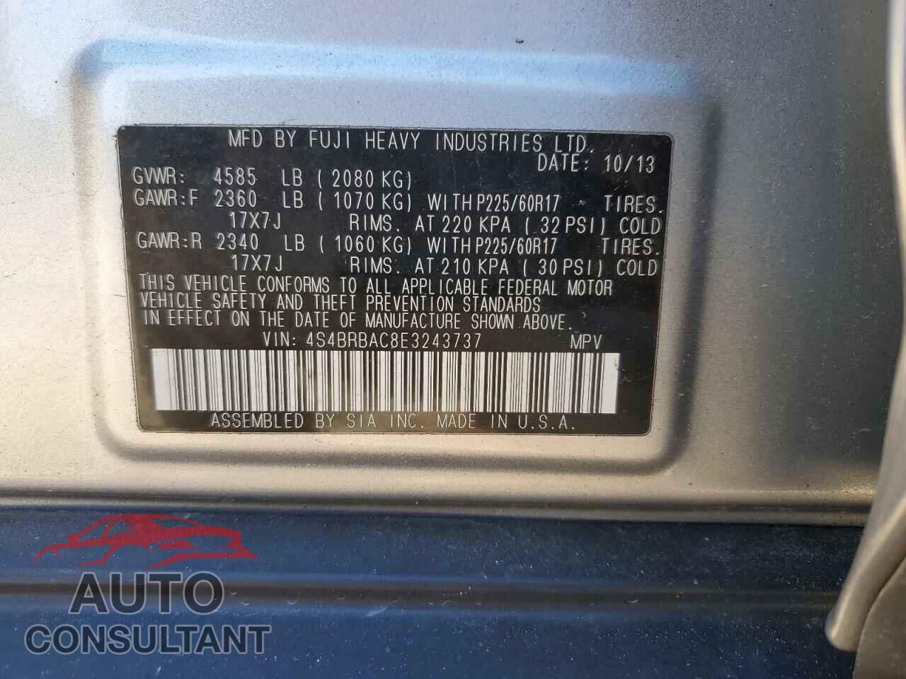SUBARU OUTBACK 2014 - 4S4BRBAC8E3243737