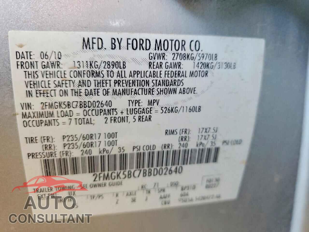 FORD FLEX 2011 - 2FMGK5BC7BBD02640