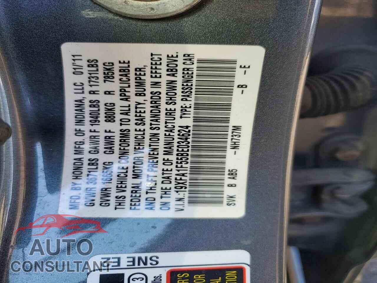 HONDA CIVIC 2011 - 19XFA1F55BE034624
